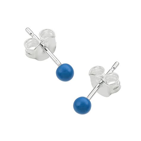 Boucles Doreilles Boule Mm Mail Bleu Avec Tige Paire G Silver