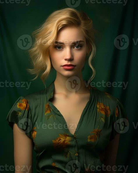 A Beautiful Blonde Woman In A Green Dress Generative AI 28031349 Stock Photo At Vecteezy