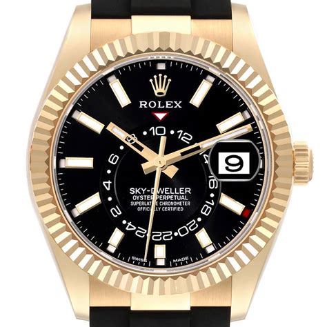 Rolex Sky Dweller Yellow Gold Black Dial Oysterflex Mens Watch