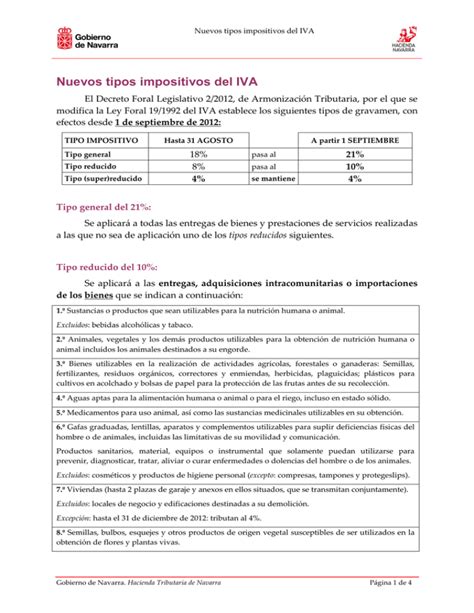 Nuevos Tipos Impositivos Del IVA Gobierno