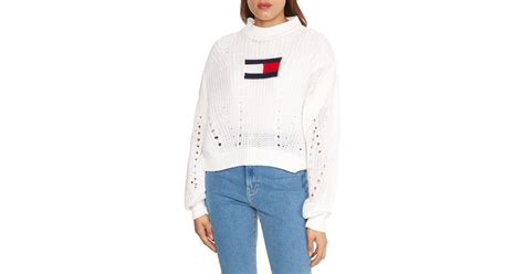 Tommy Hilfiger Denim Tjw Ovrszd Flag Stitch Sweater In White Lyst