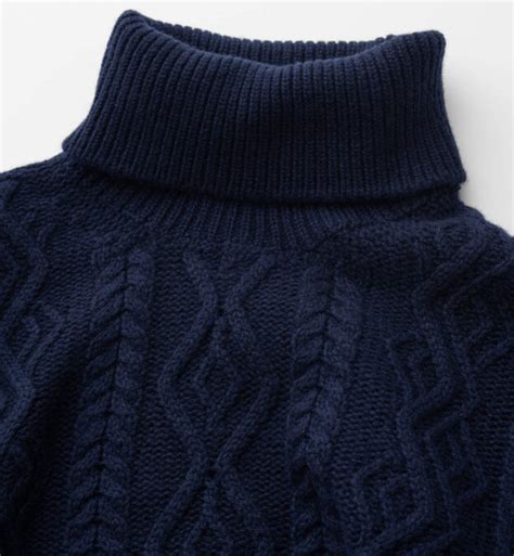 Navy Italian Wool And Cashmere Aran Turtleneck Sweater By Proper Cloth