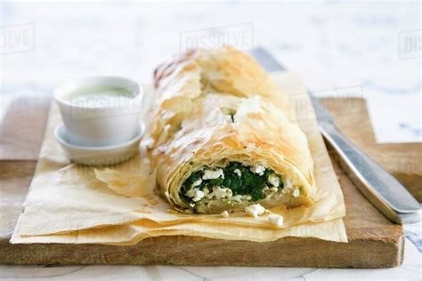 Filo pastry with spinach and feta filling - Stock Photo - Dissolve