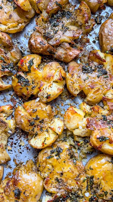 Smashed Potatoes With Garlic And Herb Dressing Lucy Lentils