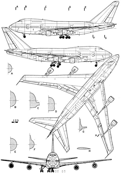 Boeing 747 Blueprint - Download free blueprint for 3D modeling