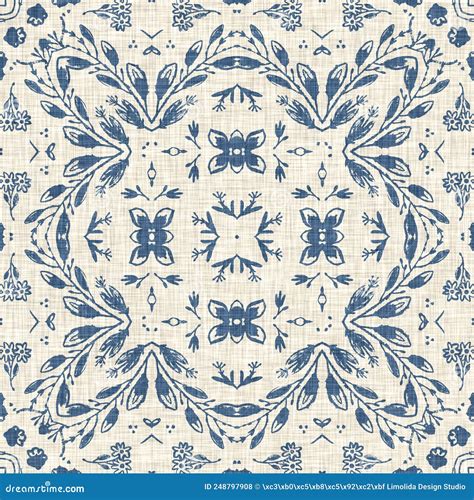 French Blue Floral French Printed Fabric Pattern For Shabby Chic Home