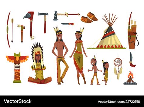 Native American Indians And Traditional Clothes Vector Image