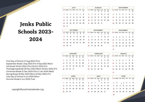 Jenks Public Schools Calendar with Holidays 2023-2024