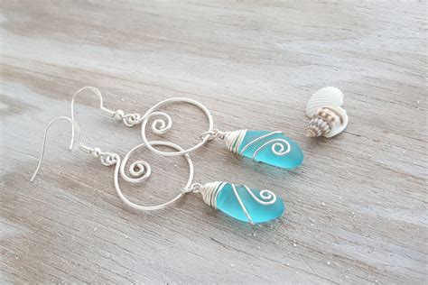 Made In Hawaii Wire Loop Swirls Turquoise Bay Blue Sea Glass Etsy