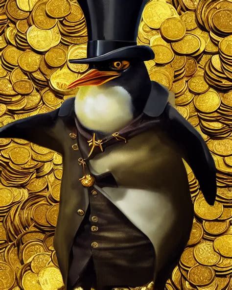 Oil Painting Of Steampunk Penguin Wearing Top Hat Stable Diffusion