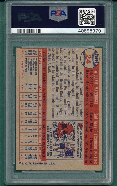 Lot Detail 1957 Topps 24 Bill Mazeroski PSA 6 Rookie