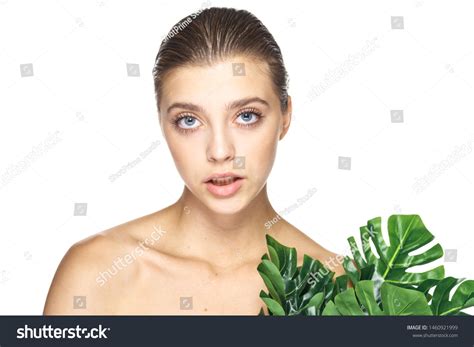Beautiful Woman Gray Eyes Naked Shoulders Stock Photo Shutterstock