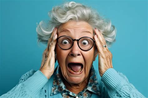 Premium Photo Older Woman With Glasses Making Surprised Face With Her Hands On Her Head