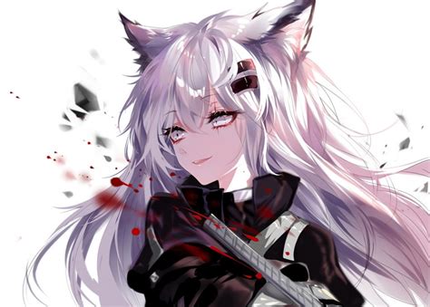 Silver Hair Wolf Girls Gray Eyes Arknights Sheya Lappland HD