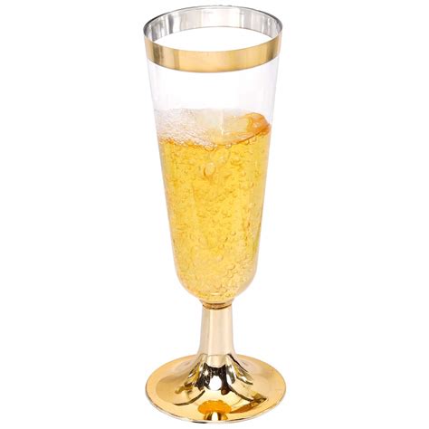 I00000 Gold Champagne Flutes 50 Pack 5 Oz Disposable Champagne Glasses 2 Piece Plastic