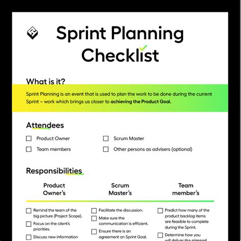 Sprint planning checklist