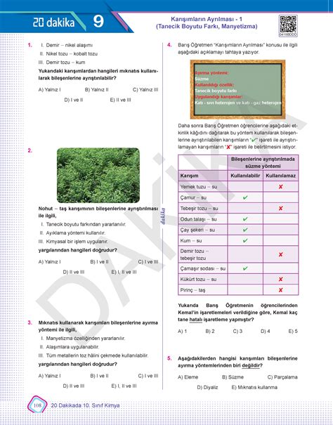 10 SINIF 20 DAKİKADA KİMYA SORU BANKASI Dakika Yayınları