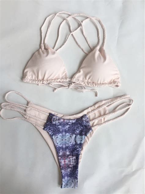 Snake Pattern Print Cross Straps Hollow Out Bikini On Luulla