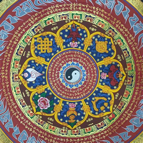 Om Mani Padme Hum Mantra Mandala Hand Made Tibetan Thangka Ashtamangala