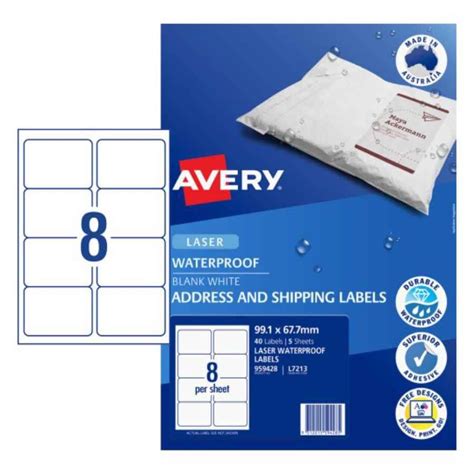 COS Avery Waterproof Labels 8 Per Sheet