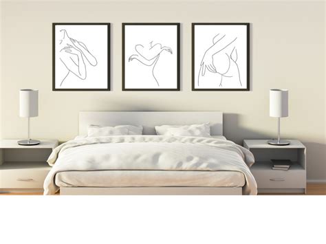 Set Of 3 Nude Line Drawing Woman Figure Abstract Interior Home Wall Print Design