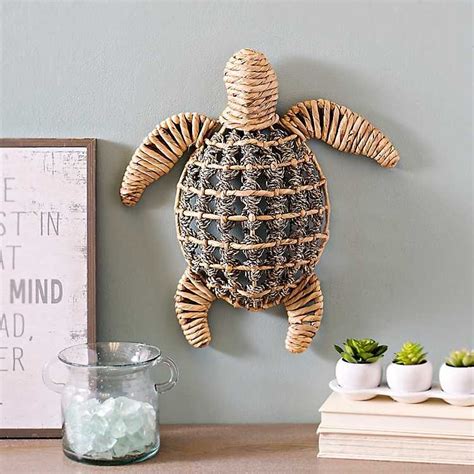 Natural Woven Sea Turtle Plaque Coastal Wall Decor Turtle Wall Art