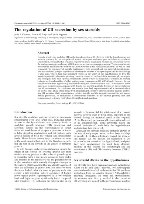 PDF The Regulation Of GH Secretion By Sex Steroids
