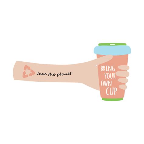 Bring Your Own Cup Text Mug In A Hand Reusable Concept Use Less Eco