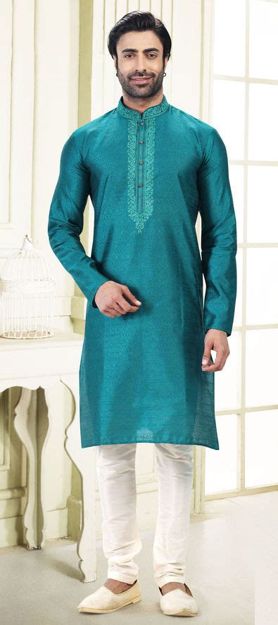 Blue Color Jacquard Fabric Kurta Pyjamas 1856279