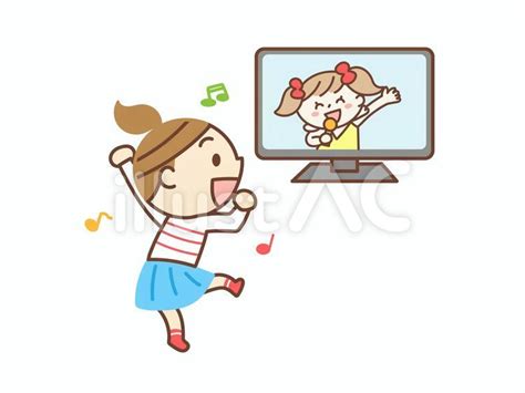 テレビを見て踊る女の子イラスト No 22006270／無料イラストフリー素材なら「イラストac」