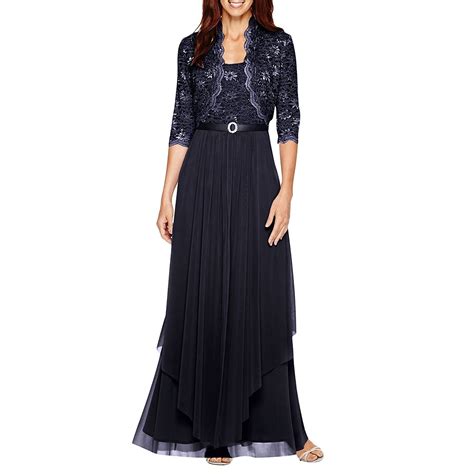 Randm Richards Womens Sequin Lace Long Jacket Dress Mother Of The Bride Dress 8 Navy Long