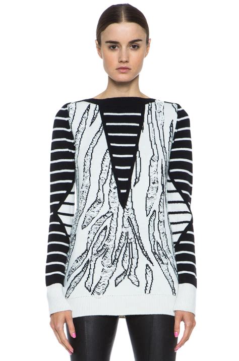 McQ Alexander McQueen Tiger Jacquard Float Stitch Sweater In Cream