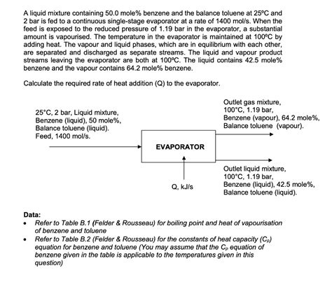Solved A liquid mixture containing 50.0 mole\% benzene and | Chegg.com 