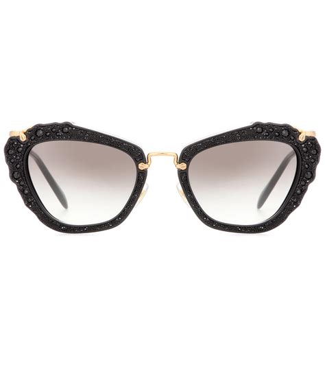 Lyst Miu Miu Embellished Cat Eye Sunglasses In Black