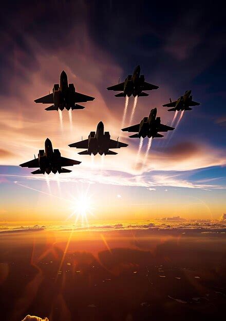 Premium Photo Military Fighter Jets Are Flying In The Sky At Sunset