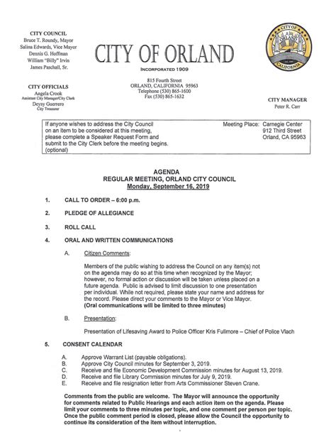 Fillable Online CITY OF ORLA U City Of Orland Fax Email Print