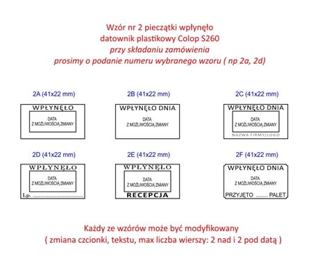 Wzór pieczątki wpłynęło dnia Datownik Colop S260 Max pieczątki