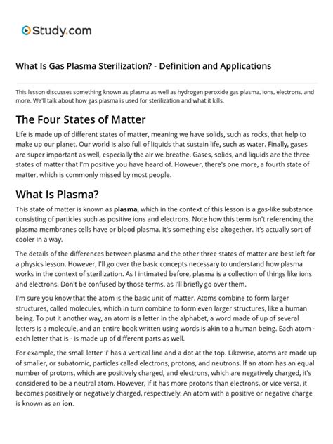 Lesson 04 What Is Gas Plasma Sterilization - Definition and ...