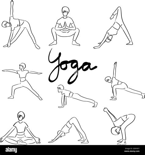 Yoga Set With Women In Different Poses Vector Illustration Sketch