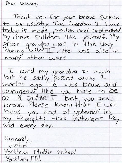 ‘letters To Veterans From Area Students Todays Letter Written By