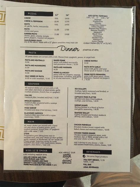 Menu at Mickey's restaurant, Olean