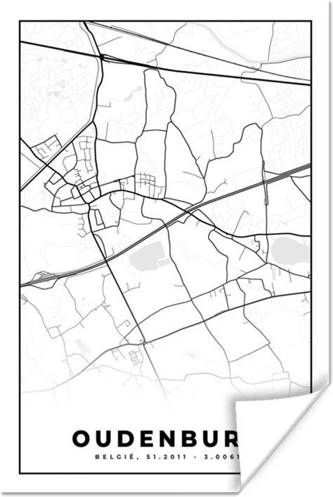 Poster Zwart Wit Belgi Plattegrond Stadskaart Kaart