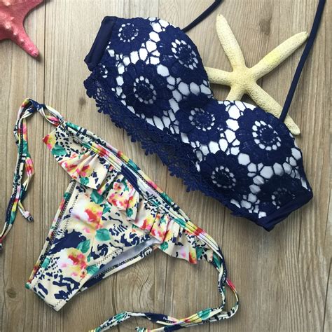 Flower Swimsuit Top Bikini Swimwear Female 2016 Bikini Bandage Print