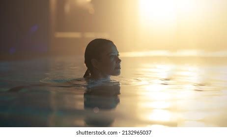 Gorgeous Brunette Caucasian Woman Taking Swim Stock Photo 2132965037 Shutterstock