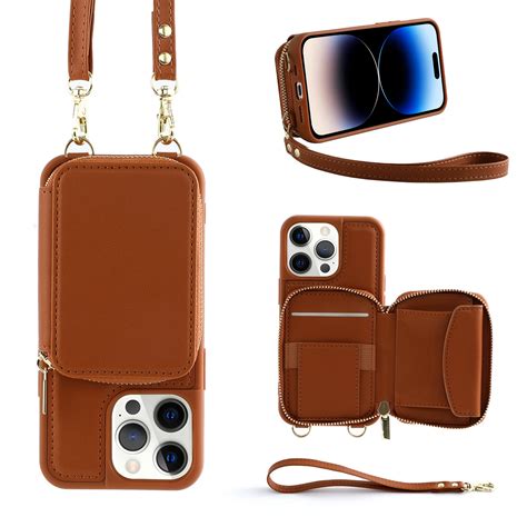 Dteck Crossbody Wallet Case For IPhone 13 Pro Max PU Leather Zipper