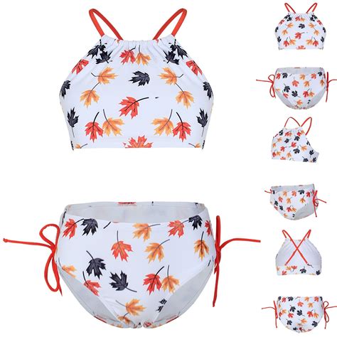 Jacenvly Girls Two Piece Swimsuit Clearance Soft Satiny Girls Summer Fashion Cute Print Bikini