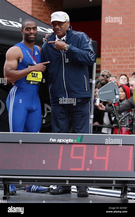 Usa S Tyson Gay Left With Former Olympic Champion Tommy Smith Right After Winning The Men S