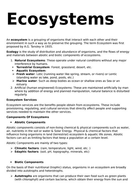 Ecosystems Lecture Notes 5 Ecosystems An Ecosystem Is A Grouping Of