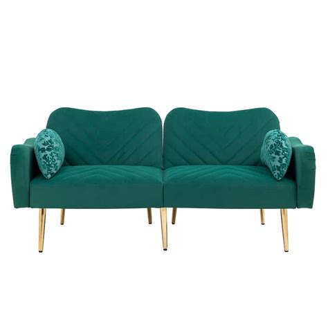 Mid Century Modern Velvet Love Seats Sofa with 2 Bolster Pillows ...