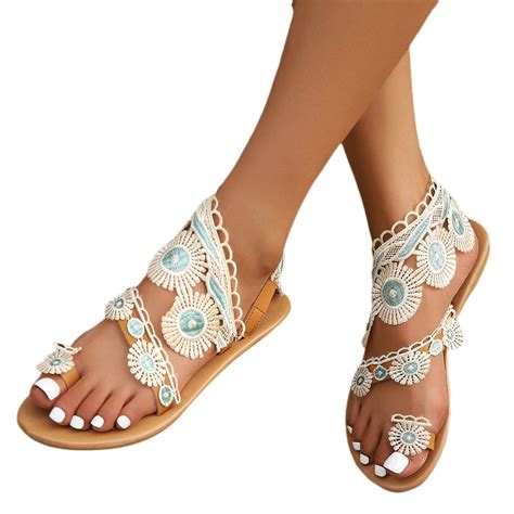 Vbarhmqrt Female Sandals Black Dressy Women Shoes Fashion Flat Sandals Floral Slip On Bridal